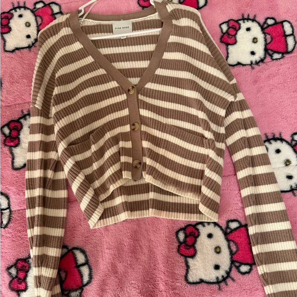 Tan and Cream Striped Sweater